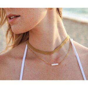Baroque Pearl Bundle Necklace & Bracelet Waterproof Gold Paperclip Chain PRETTY